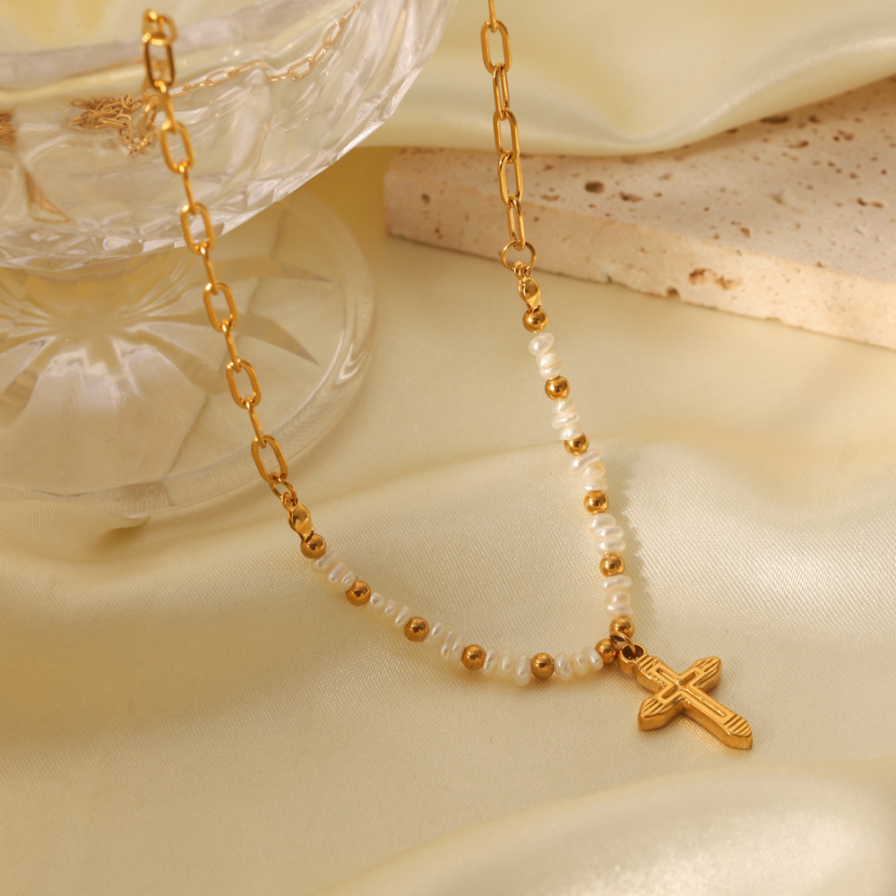 1 Paire De Colliers Pendentifs Daily Cross Pour Femmes, En Acier Inoxydable Étanche, Collection Simple Series Image4