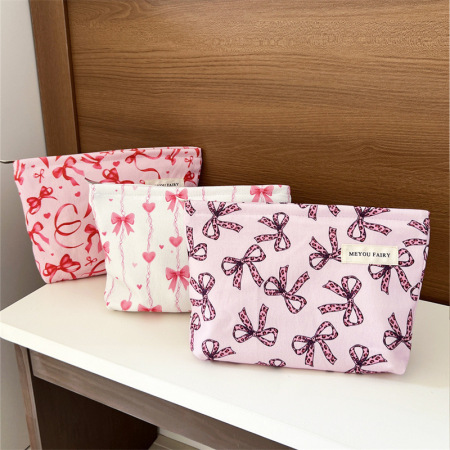 Trousse de maquillage pour femme avec nœud rayé de qualité supérieure, 1 pièce 2
