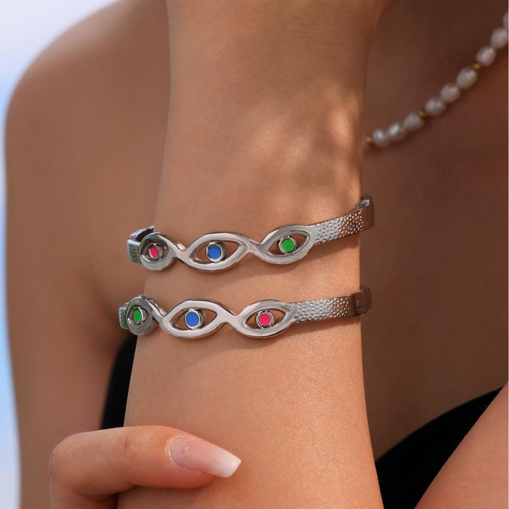 Ensemble De 1 Bracelet Délicat Œil De Diable En Acier Inoxydable Étanche Couleur Or Pour Femme Image5