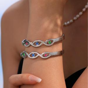 Ensemble De 1 Bracelet Délicat Œil De Diable En Acier Inoxydable Étanche Couleur Or Pour Femme h5 Image5