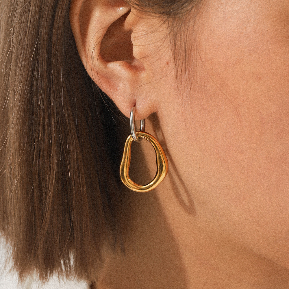 1 Paire De Boucles D'Oreilles Créoles Simples Et Élégantes Pour Femme, En Acier Inoxydable Doré, Imperméables, De Forme Irrégulière. h5Image5