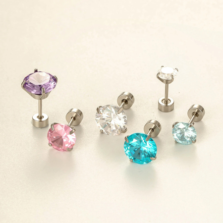 Boucle d'oreille piercing en acier inoxydable étanche avec zircon (1 pièce)