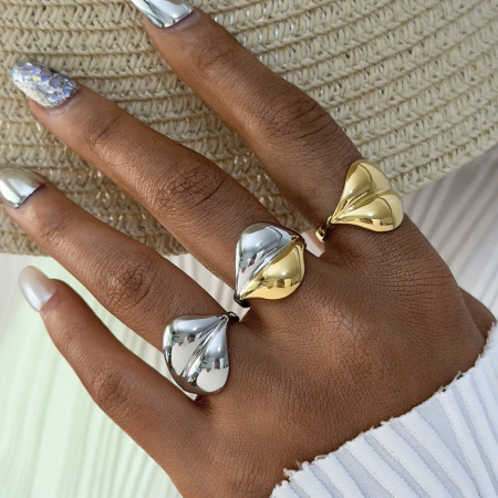Bague tendance en acier inoxydable doré, forme simple et irrégulière (1 pièce), étanche. 2