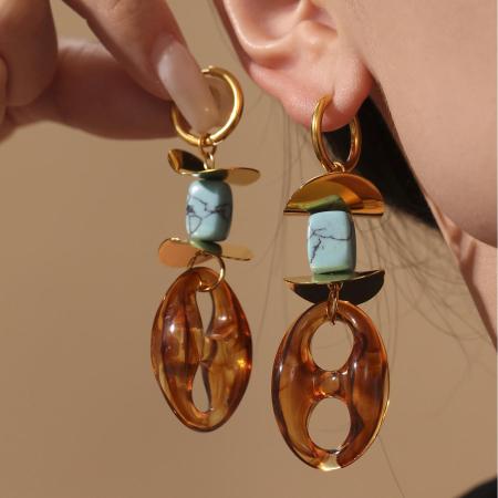 1 paire de boucles d'oreilles pendantes rétro ovales irrégulières en acier inoxydable, couleur or, étanches