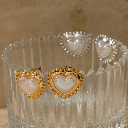 Boucles d'oreilles puces Sweet Heart en acier inoxydable étanche couleur or pour femmes 2