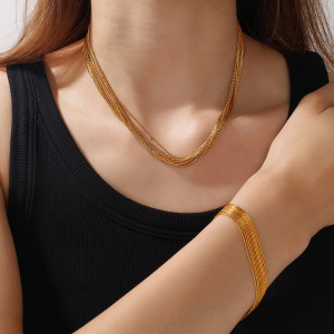 Ensemble Collier Et Chaîne En Acier Inoxydable Étanche Couleur Or h5 Image4