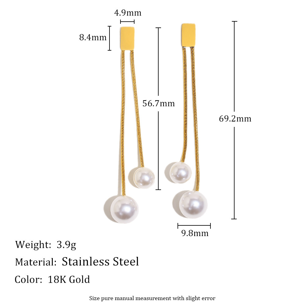 1 Paire De Boucles D'Oreilles Pendantes Élégantes À Pompons En Acier Inoxydable Étanche Couleur Or Image2