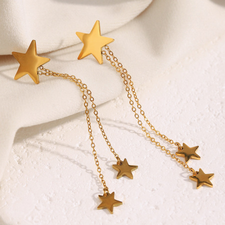 1 paire de boucles d'oreilles pendantes en acier inoxydable doré, étanches, en forme d'étoile 2