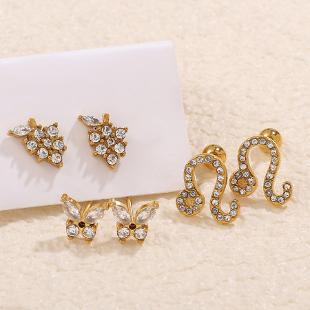 1 paire de boucles d'oreilles puces en acier inoxydable doré, imperméables, motif animal. 2