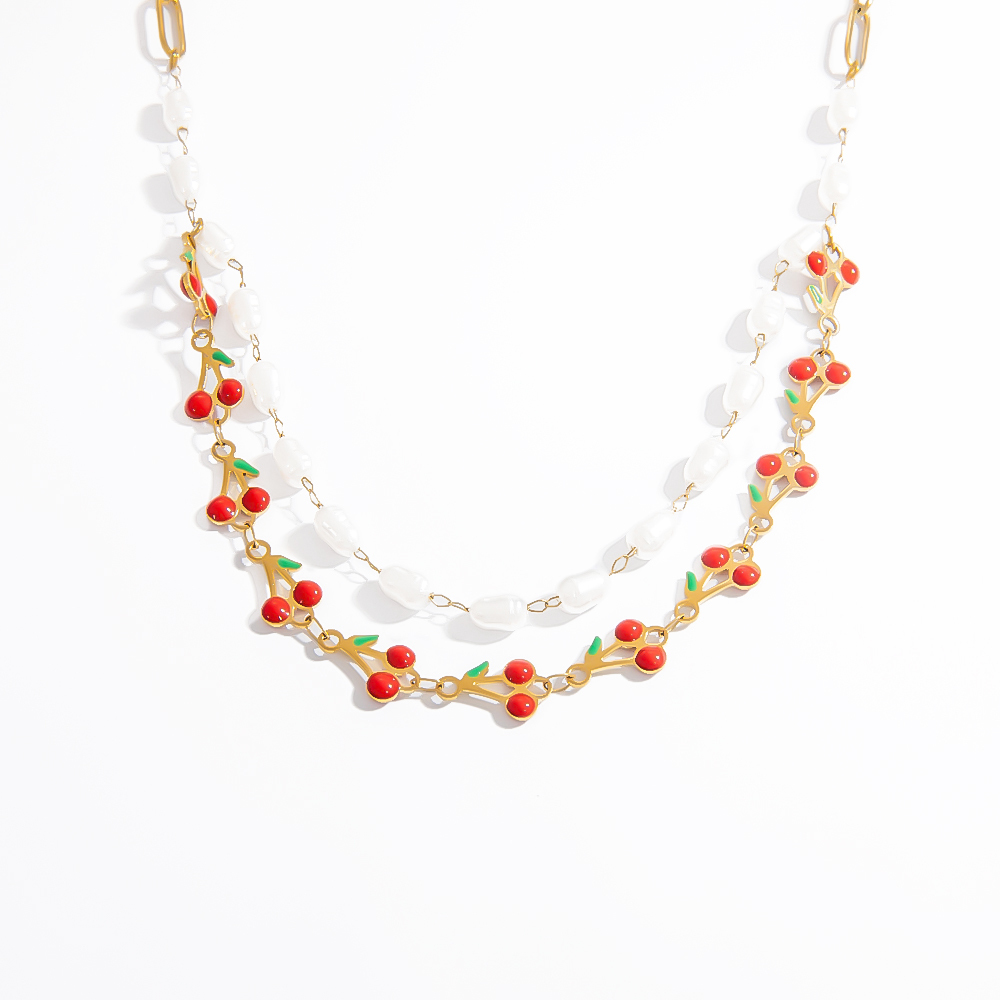 Collier Simple En Acier Inoxydable Pour Femme, 1 Pièce, Motif Cerise Naturelle