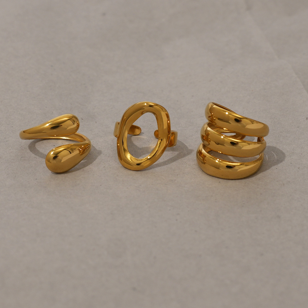 Bague Tendance En Acier Inoxydable Doré, Forme Simple Et Irrégulière (1 Pièce), Étanche. Image7