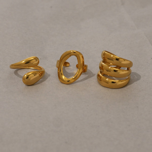 Bague Tendance En Acier Inoxydable Doré, Forme Simple Et Irrégulière (1 Pièce), Étanche. h5 Image7