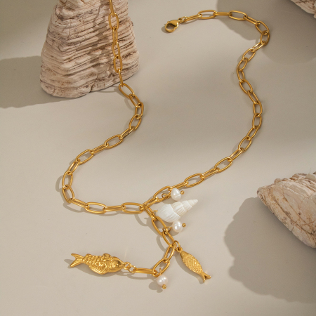 Collier luxueux avec pendentif tortue naturelle en acier inoxydable pour femme, 1 pièce 2