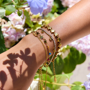 Bracelet À Maillons Pour Femme, En Acier Inoxydable Doré, Étanche, Orné D'Une Étoile Brillante (1 Pièce). h5 Image3