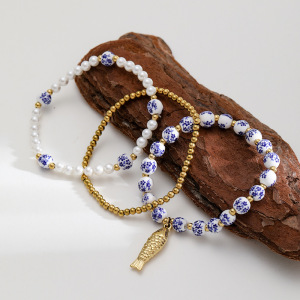 Bracelet De Perles Pour Femme, Série Classique, Élégant, En Céramique, Couleur Or, Motif Floral h5 Image2