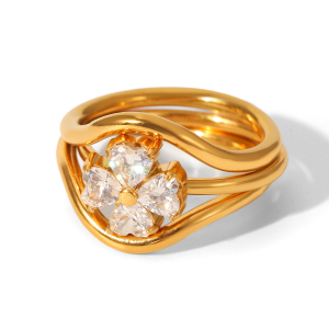 Bague Daily Flower En Acier Inoxydable Étanche Avec Zircon (1 Pièce) h5 
