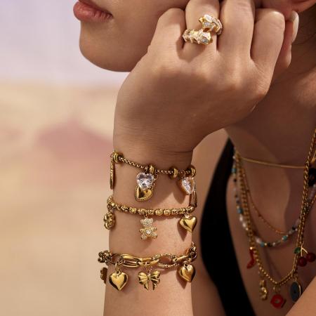 Bracelet à breloques pour femme, en acier inoxydable doré, imperméable, avec motif ours (1 pièce). 2