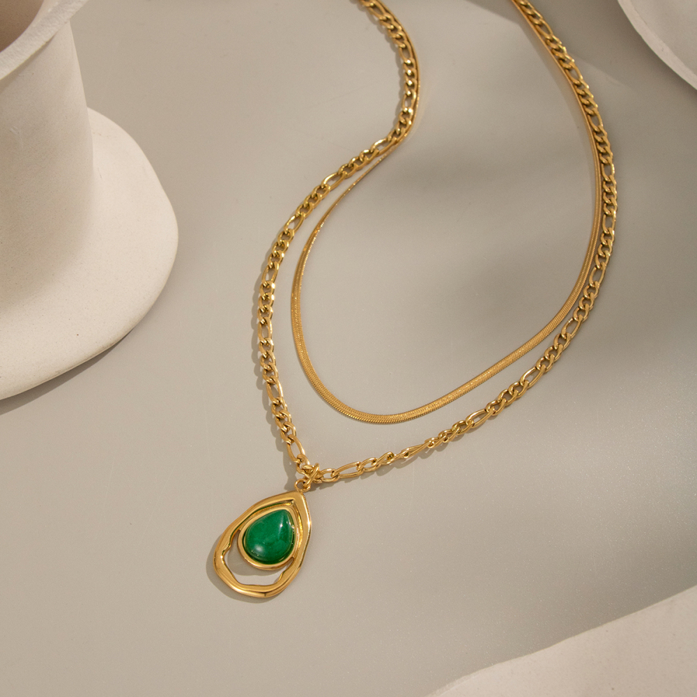 Collier Ethnique À Plusieurs Rangs En Acier Inoxydable Doré, Imperméable Et Orné De Pierres Naturelles. Image5
