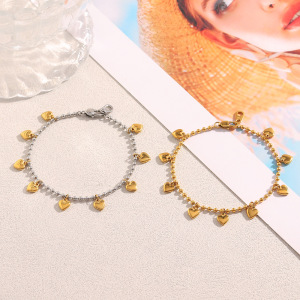Bracelet À Breloques Pour Femme, En Acier Inoxydable, Couleur Or, Avec Motif Cœur (1 Pièce). h5 Image6