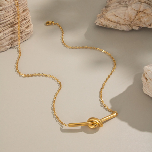 Collier Simple Torsadé Pour Femme, En Acier Inoxydable Étanche, Couleur Or (1 Pièce) h5 Image3