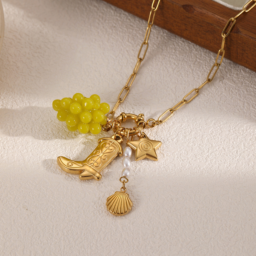 Collier Pendentif Femme Étanche En Acier Inoxydable, Motif Fruit Sucré (1 Pièce) Image2