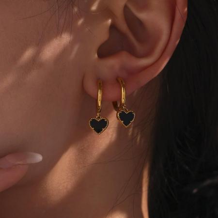 Boucles d'oreilles pendantes pour femme, en acier inoxydable doré, couleur agate, collection romantique (1 paire).