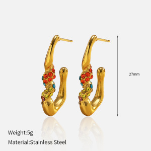 1 Paire De Boucles D'Oreilles Créoles En Acier Inoxydable De Forme Irrégulière, Étanches, Couleur Or h5