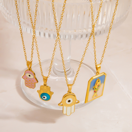 Collier pendentif étanche en acier inoxydable couleur or (1 pièce)
