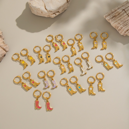 Boucles d'oreilles pendantes pour femme, en acier inoxydable doré, imperméables, de forme simple et irrégulière (1 paire). 2