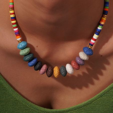 Collier de perles polychromes pour femme, 1 pièce, pierres naturelles, couleur or 2