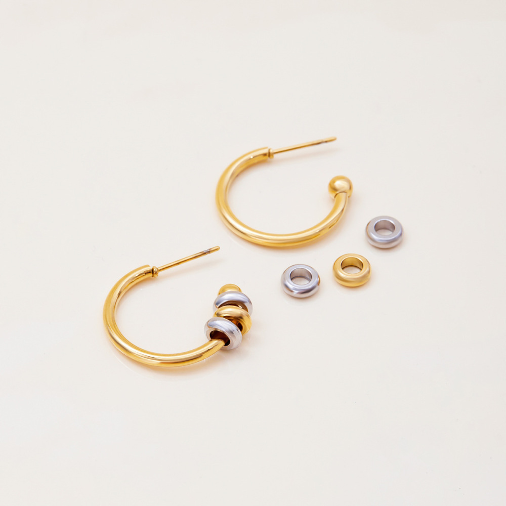 1 Paire De Boucles D'Oreilles Créoles Minimalistes Rondes En Acier Inoxydable Étanche Couleur Or Pour Femme Image6