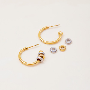 1 Paire De Boucles D'Oreilles Créoles Minimalistes Rondes En Acier Inoxydable Étanche Couleur Or Pour Femme h5 Image6