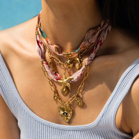 Collier pendentif rétro en forme de cœur, en acier inoxydable étanche, couleur or.