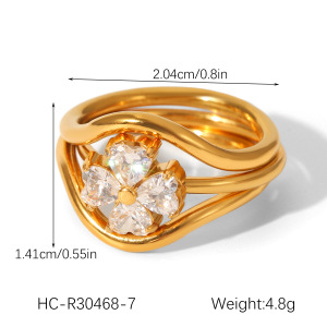 Bague Daily Flower En Acier Inoxydable Étanche Avec Zircon (1 Pièce) h5 Image2