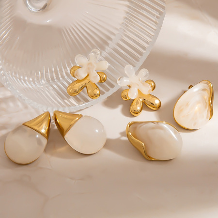Boucles d'oreilles puces pour femme, en acier inoxydable, forme irrégulière, en forme de goutte de fleur, 1 paire