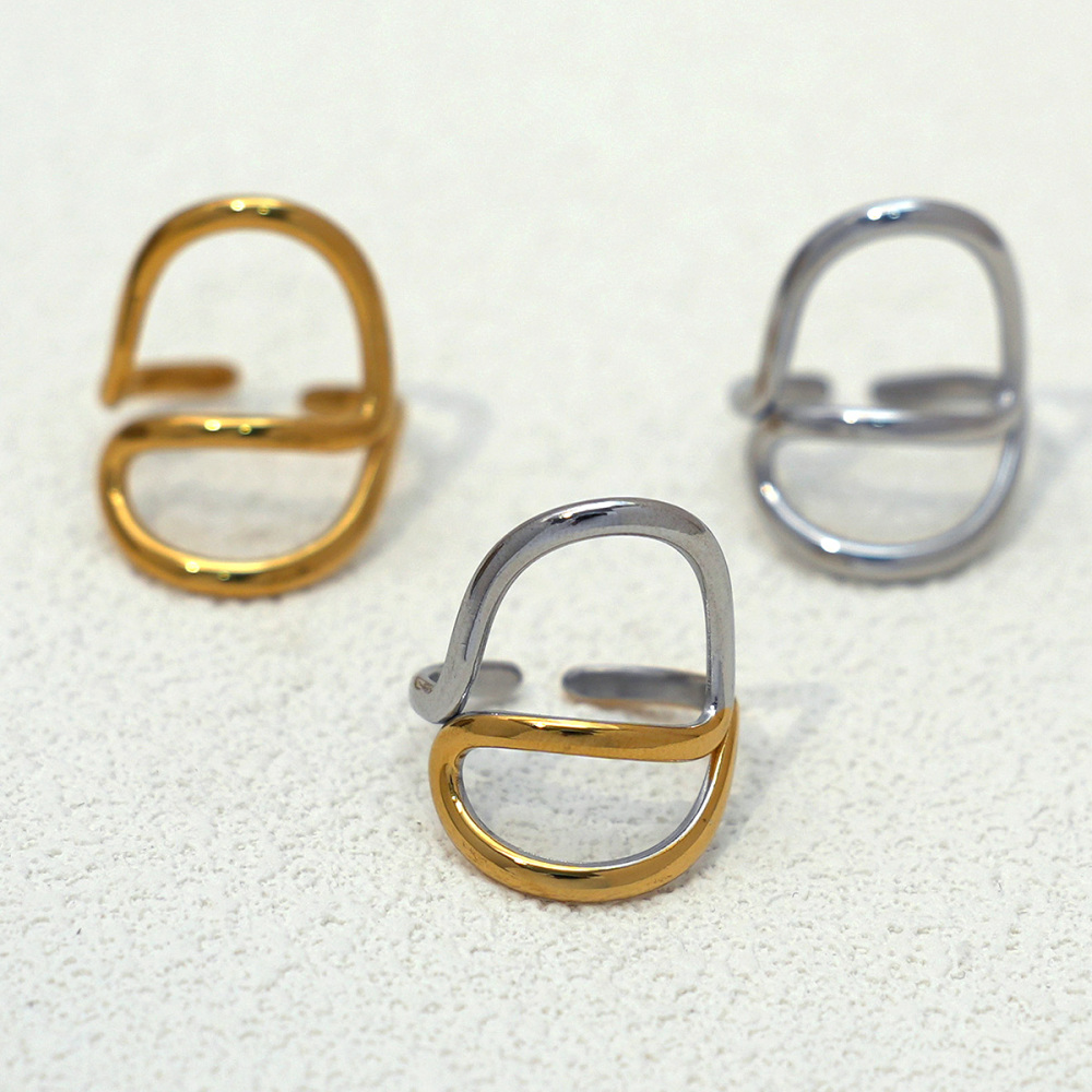 Bague Tendance Décontractée De Forme Irrégulière En Acier Inoxydable, Couleur Or, Étanche. Image6