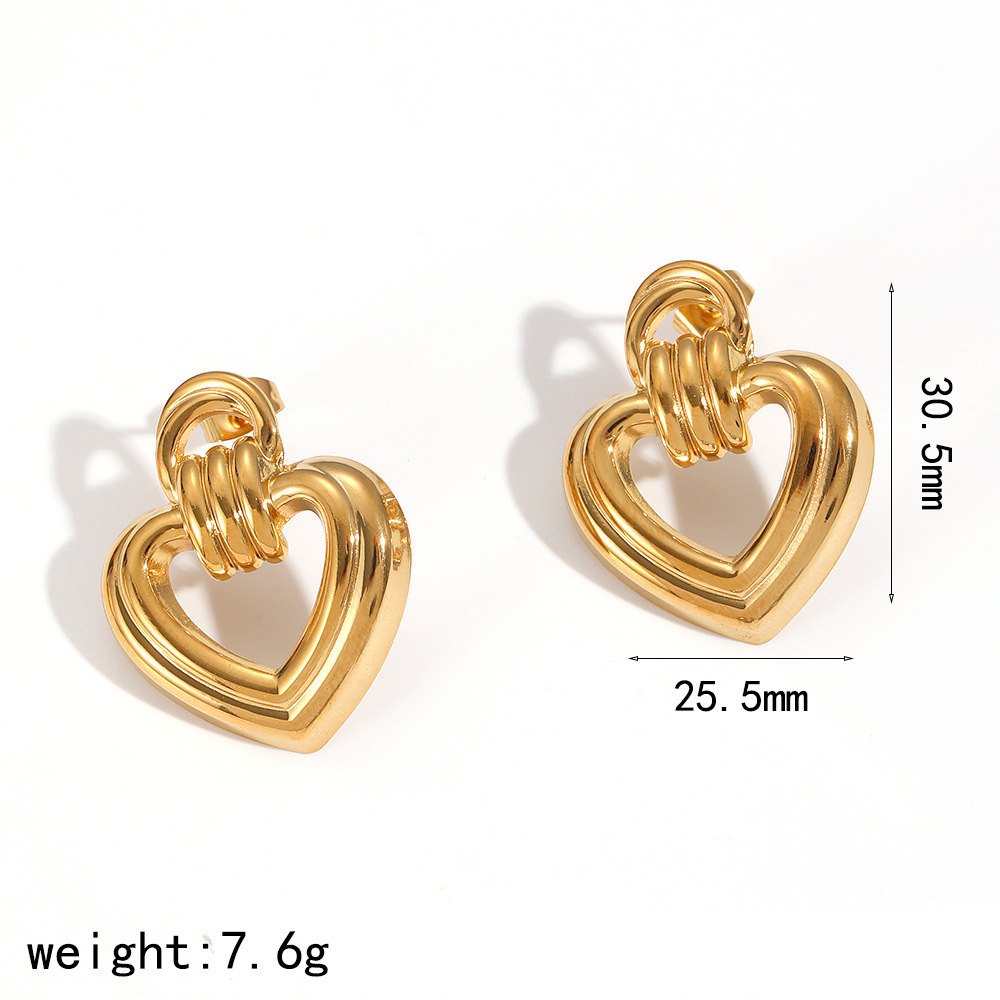 1 Paire De Boucles D'Oreilles Puces Daily Heart En Acier Inoxydable Étanche Couleur Or Pour Femme