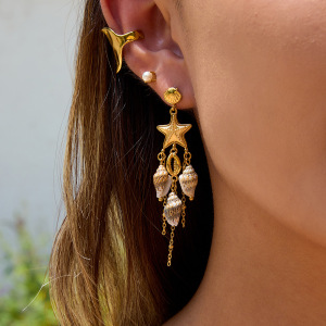 Boucles D'Oreilles Pendantes Pour Femme, En Acier Inoxydable, Couleur Or, Avec Coquillage Naturel Et Étanchéité. h5 Image3