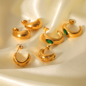 Boucles D'Oreilles Puces Pour Femme, En Acier Inoxydable Doré, Imperméables, De Forme Irrégulière Et Serties De Zircon. h5 Image6