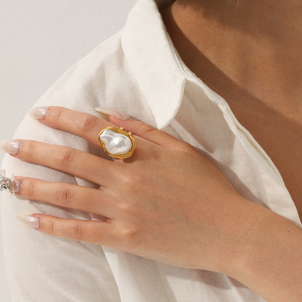 Bague Simple Et Élégante Au Quotidien, En Acier Inoxydable, De Forme Irrégulière Et Imperméable (1 Pièce). Image5