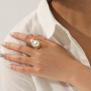 Bague Simple Et Élégante Au Quotidien, En Acier Inoxydable, De Forme Irrégulière Et Imperméable (1 Pièce). h5 Image5