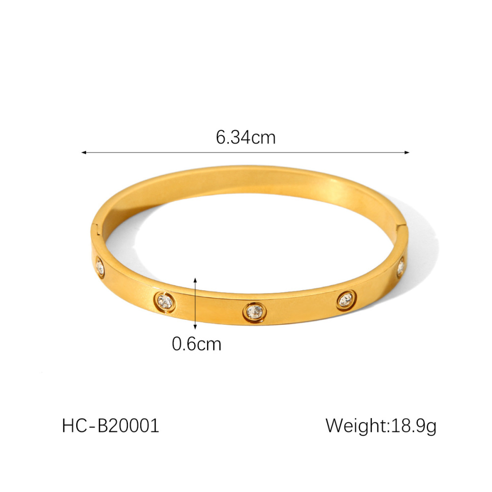 1 Paire De Bracelets Pour Femmes, Collection Simple Series, Géométriques, Quotidiens, En Acier Inoxydable, Étanches, Couleur Or, Ornés De Zircon. Image2