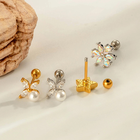 Boucles d'oreilles perçantes pour femmes, 1 pièce, en cuivre doré et zircone 2