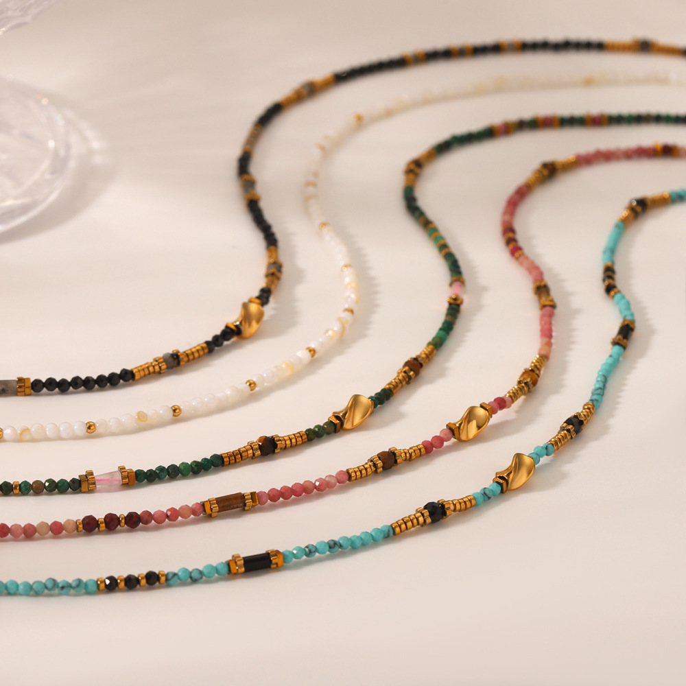 1 Paire De Colliers De Perles Simples Pour Femmes, En Acier Inoxydable Étanche, Collection Daily Beads Image5