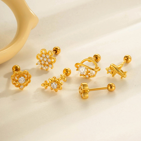 Boucle d'oreille piercing en forme de cœur en cuivre doré et zircon