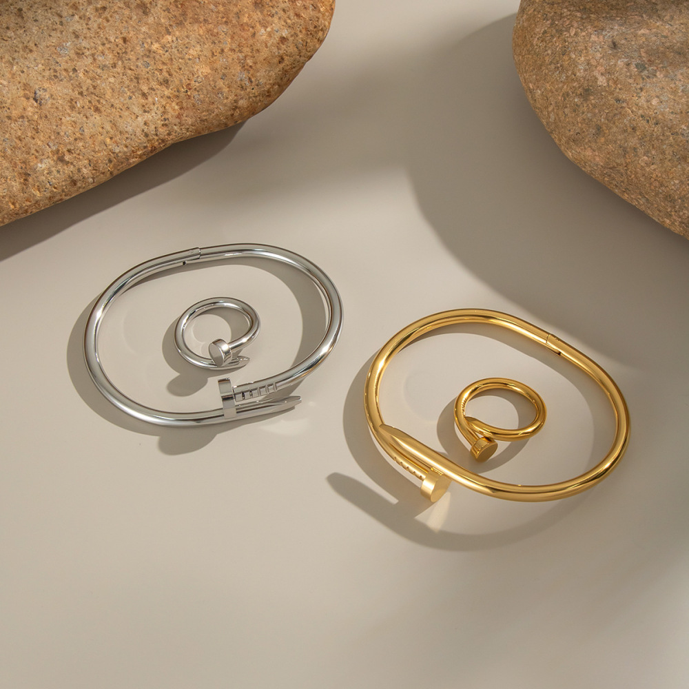 Ensemble De Bracelets Étanches En Acier Inoxydable Plaqué Or 18 Carats, Forme Irrégulière, Collection Simple Daily, Bijoux Pour Femmes Image3