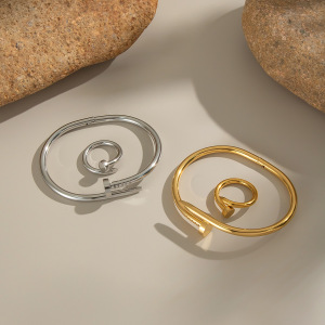 Ensemble De Bracelets Étanches En Acier Inoxydable Plaqué Or 18 Carats, Forme Irrégulière, Collection Simple Daily, Bijoux Pour Femmes h5 Image3