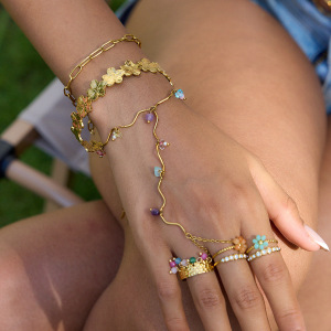 Bracelet À Breloques Pour Femme, Collection Romantique Sweet Beads, En Acier Inoxydable Étanche, Couleur Or (1 Pièce). h5 Image2