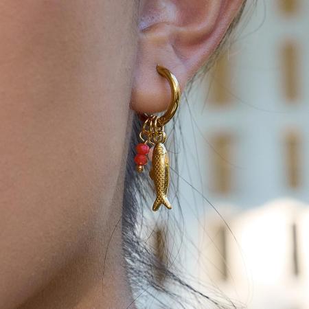 Boucles d'oreilles pendantes chics en acier inoxydable doré, imperméables, en forme de poisson (1 paire) 2
