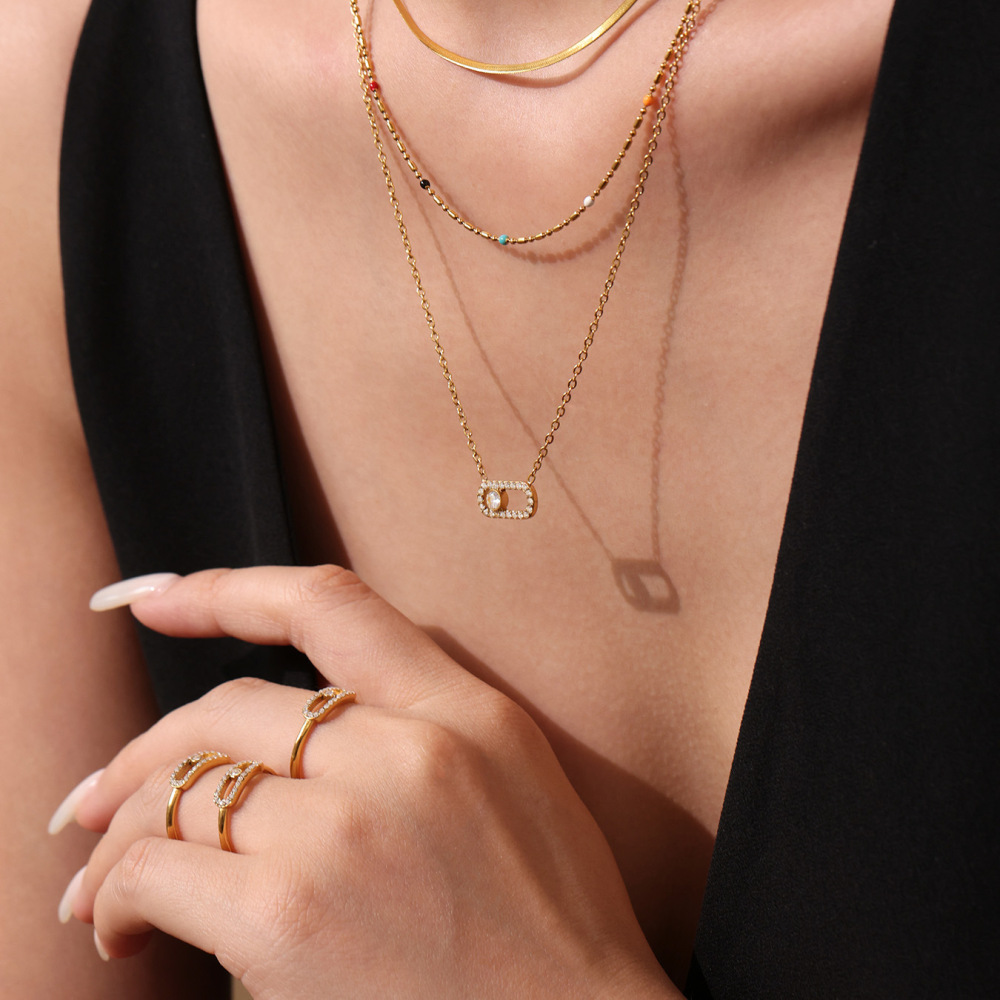 Ensemble De Colliers Pour Femmes, 1 Pièce, Élégant, De Forme Irrégulière, En Acier Inoxydable, Étanche, Couleur Or Image2